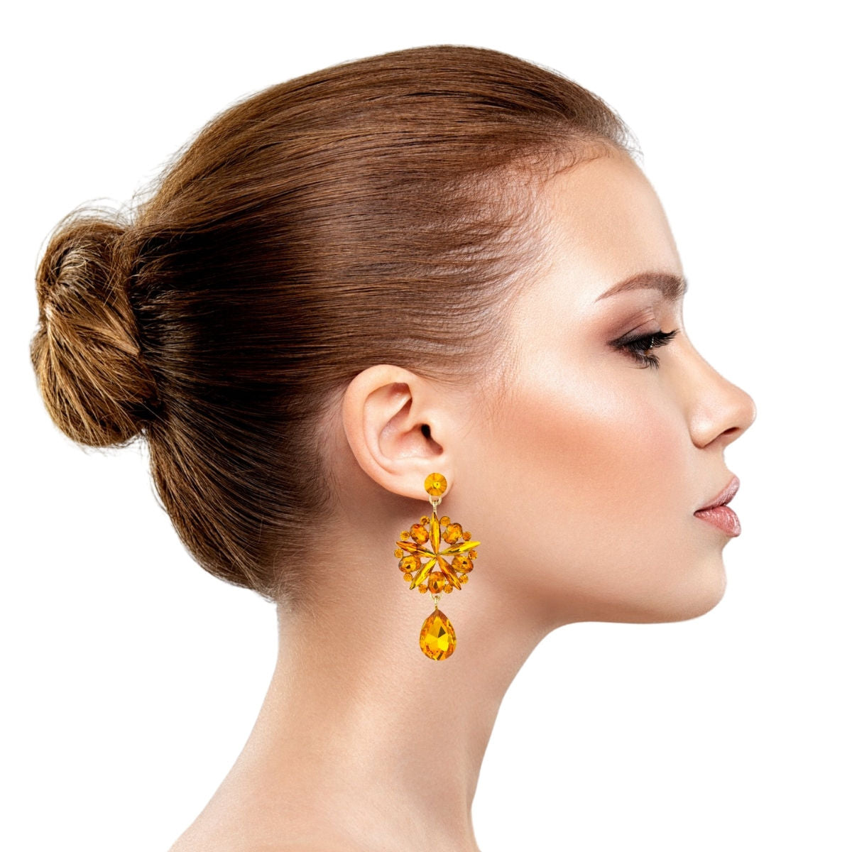 Orange Crystal Burst Earrings|2.5 inches - Premium Wholesale Jewelry from Pinktown - Just $9! Shop now at chiquestyles