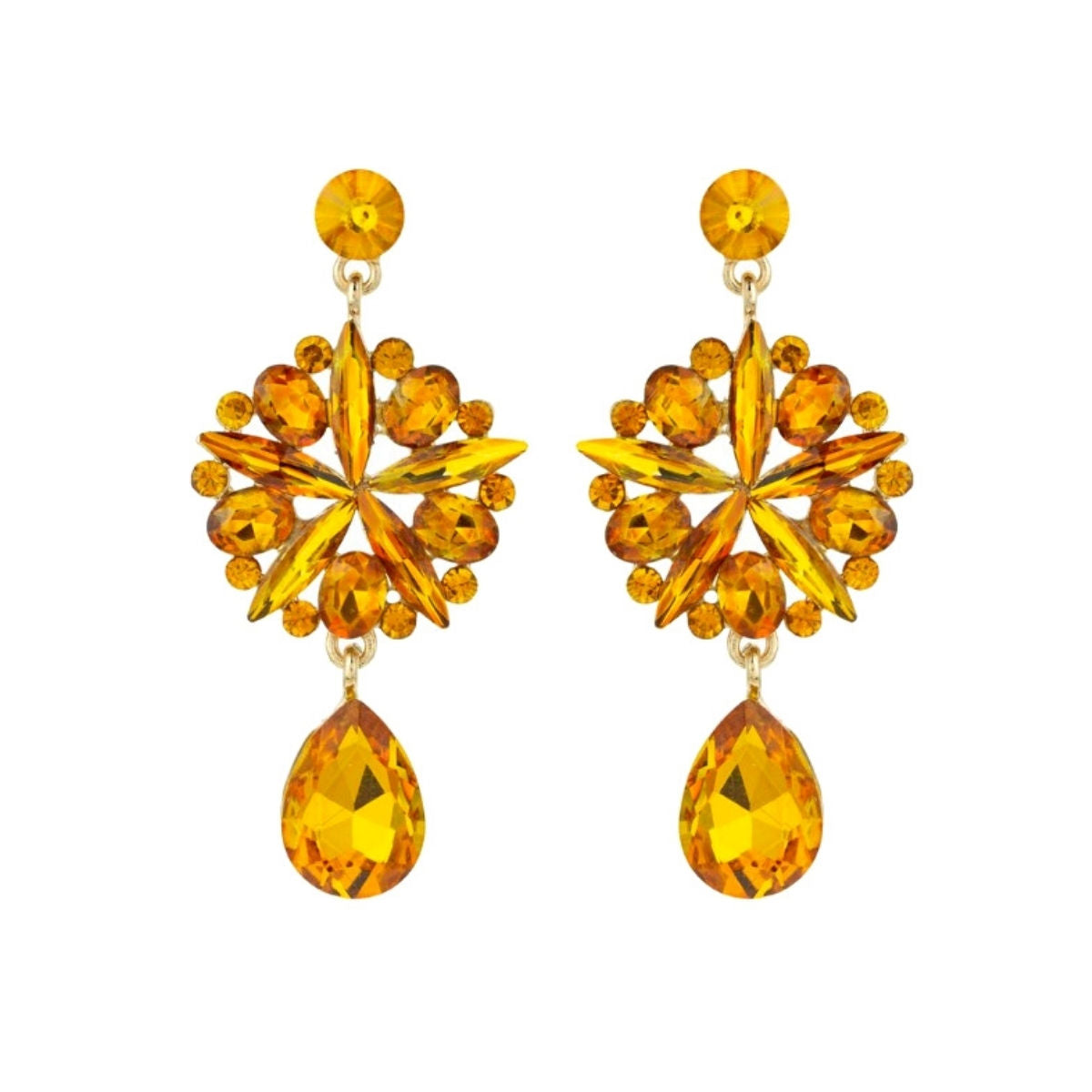 Orange Crystal Burst Earrings|2.5 inches - Premium Wholesale Jewelry from Pinktown - Just $9! Shop now at chiquestyles