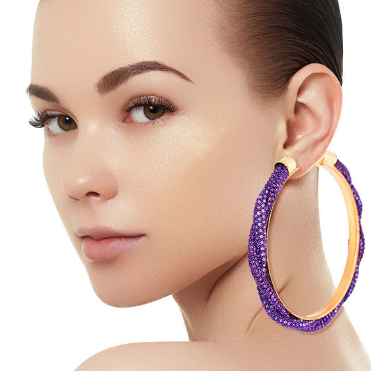 Purple Twisted Stone Hoops|3.5 inches - Premium Wholesale Jewelry from Pinktown - Just $11! Shop now at chiquestyles