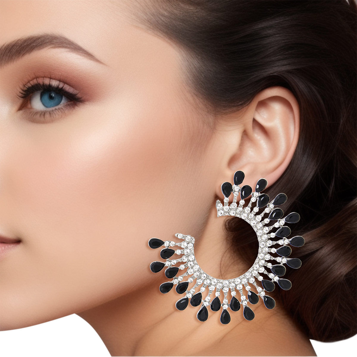 Stud Medium Black C Shape Stone Earrings for Women - Premium Wholesale Jewelry from Pinktown - Just $17! Shop now at chiquestyles