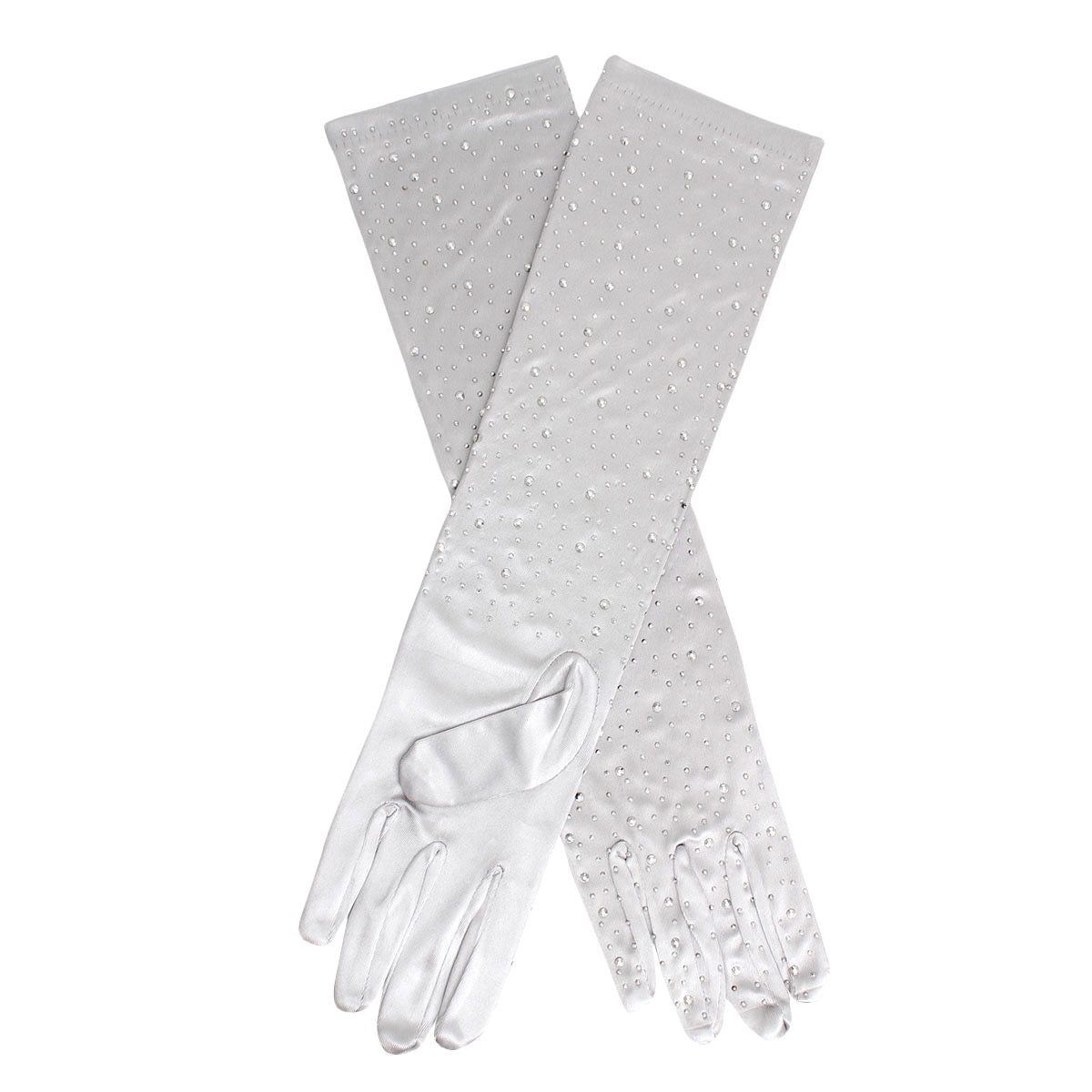 Gloves Long Silver Stone Satin Bridal for Women - Premium Wholesale Fashion Accessories from Pinktown - Just $12! Shop now at chiquestyles