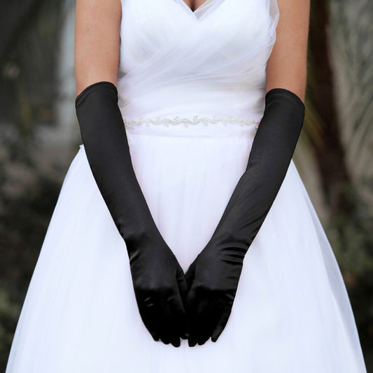 Long Black Satin Gloves|20 inches - Premium Wholesale Fashion Accessories from Pinktown - Just $11! Shop now at chiquestyles