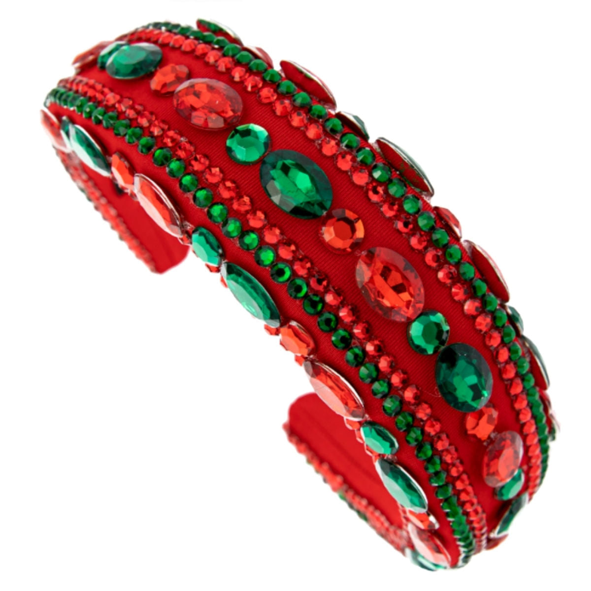 Designer Green Red Crystal Padded Headband|Adjustable - Premium Wholesale Fashion Accessories from Pinktown - Just $14! Shop now at chiquestyles