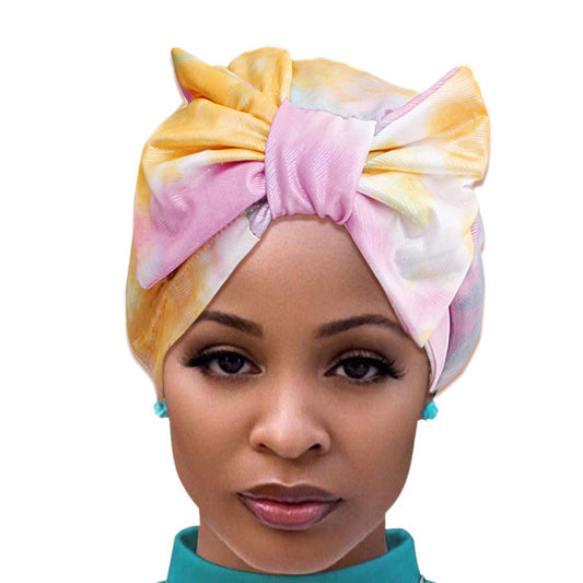 Yellow Tie Dye Bow Turban|Stretch to Fit - Premium Wholesale Fashion Accessories from Pinktown - Just $13! Shop now at chiquestyles