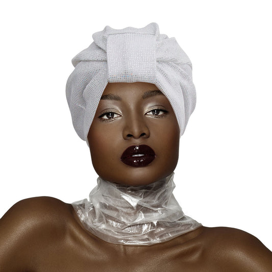 White Shimmering Metallic Turban|Stretch to Fit - Premium Wholesale Fashion Accessories from Pinktown - Just $12! Shop now at chiquestyles