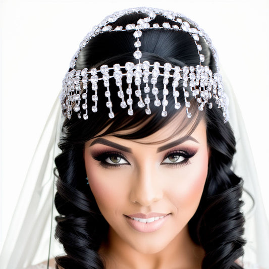 Rhinestone Bridal Headpiece Silver Fringe Women - Premium Wholesale Jewelry from Pinktown - Just $59! Shop now at chiquestyles