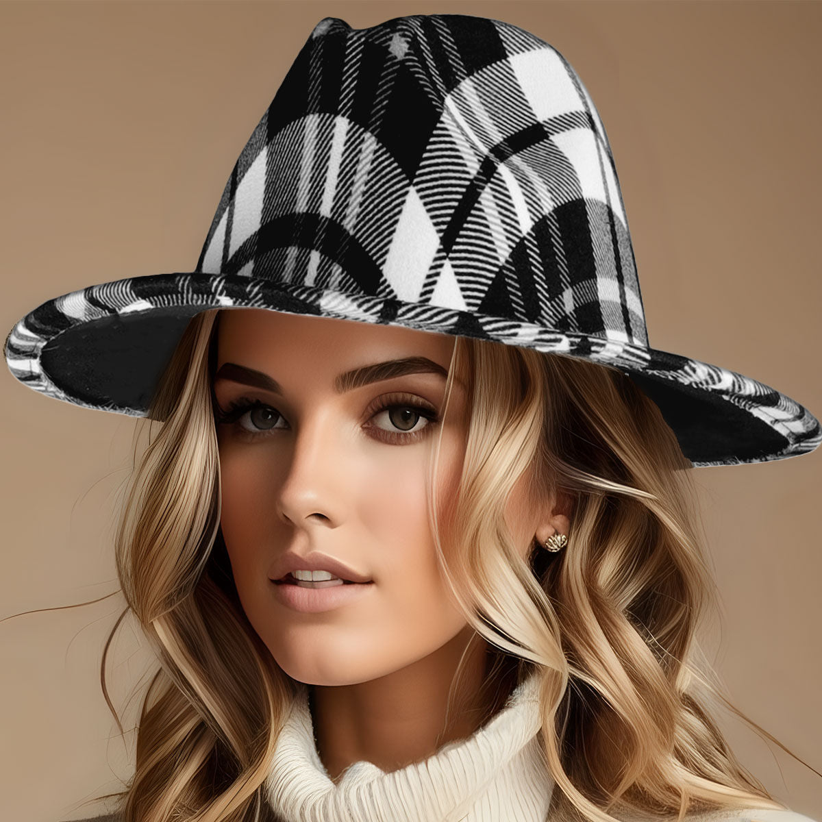 Black White Plaid Fedora|One Size - Premium Wholesale Fashion Accessories from Pinktown - Just $22! Shop now at chiquestyles