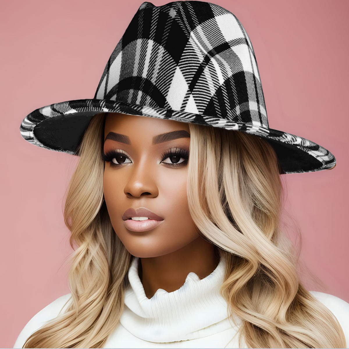 Black White Plaid Fedora|One Size - Premium Wholesale Fashion Accessories from Pinktown - Just $22! Shop now at chiquestyles