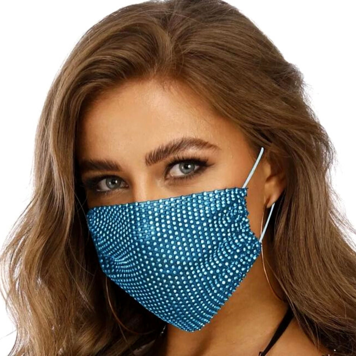 Aqua Rhinestone Mesh Fashion Mask|Stretch to Fit - Premium Wholesale Fashion Accessories from Pinktown - Just $9! Shop now at chiquestyles