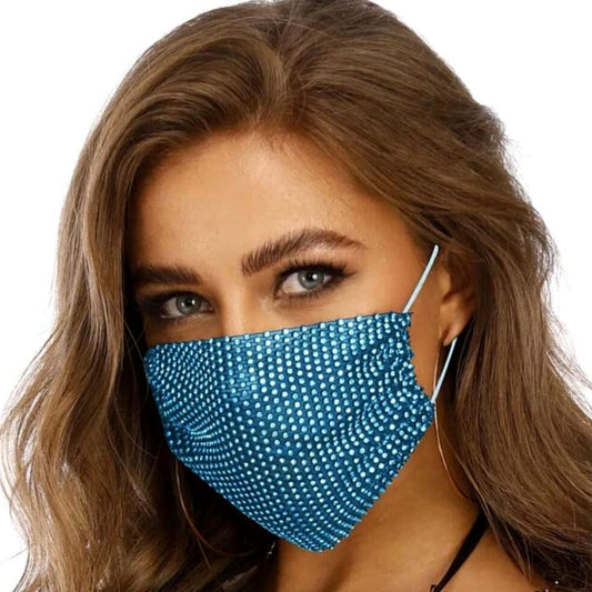 Aqua Rhinestone Mesh Fashion Mask|Stretch to Fit - Premium Wholesale Fashion Accessories from Pinktown - Just $9! Shop now at chiquestyles