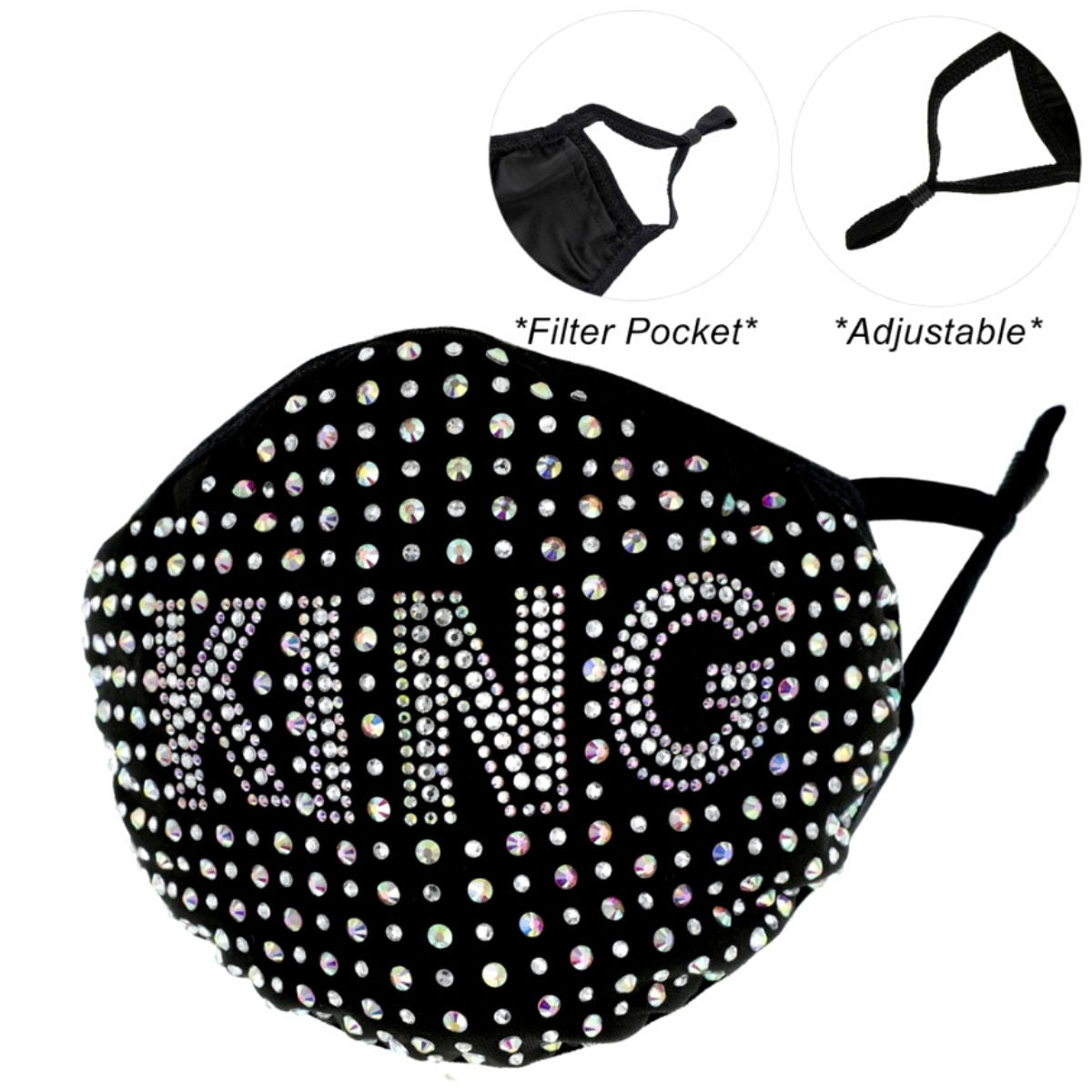 KING Rhinestone Fashion Mask|Stretch to Fit - Premium Wholesale Fashion Accessories from Pinktown - Just $14! Shop now at chiquestyles