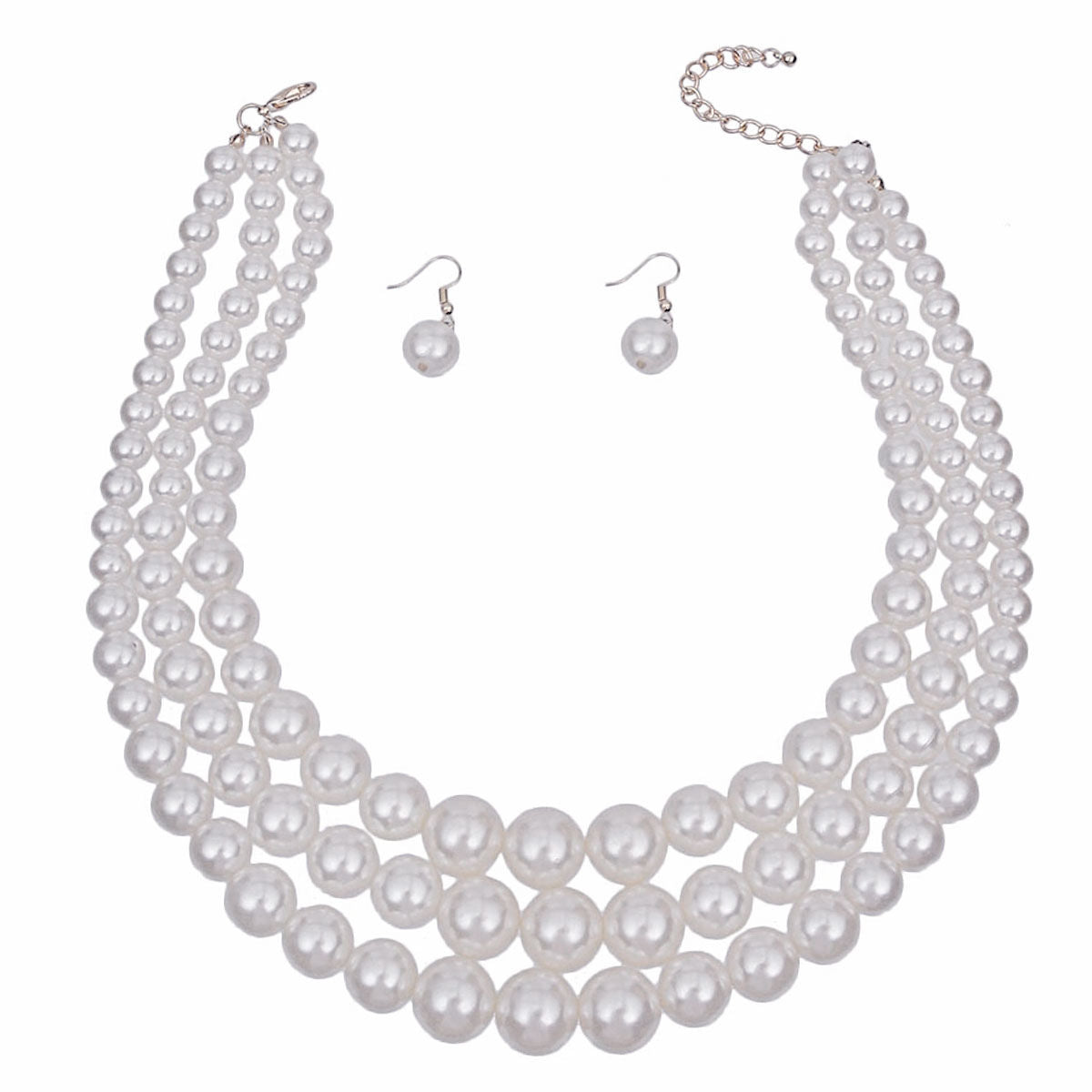 White Pearl Graduated Multi Strand Necklace Set|18 inches - Premium Wholesale Jewelry from Pinktown - Just $12! Shop now at chiquestyles
