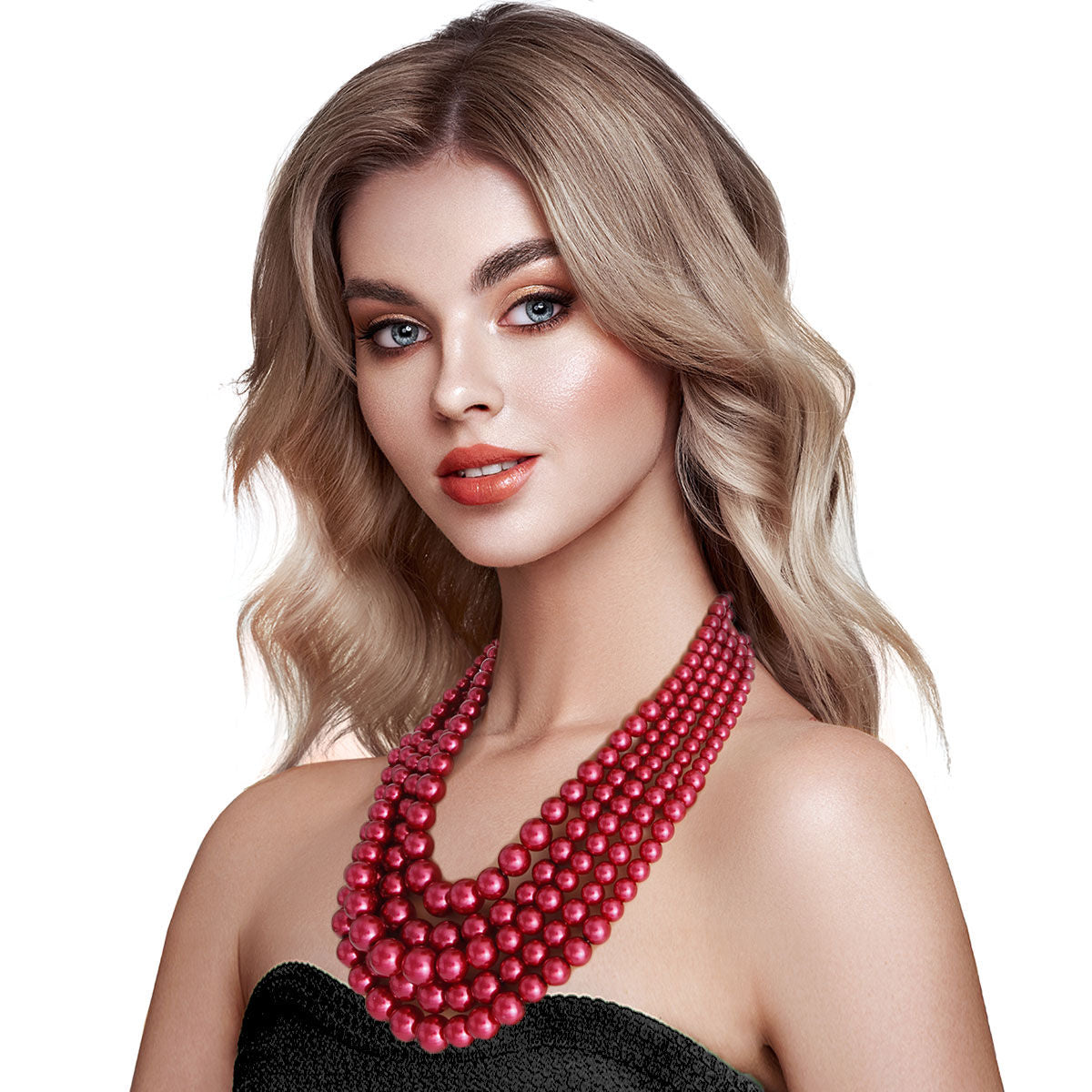 Burgundy Multi Strand Pearl Necklace Set|20 inches - Premium Wholesale Jewelry from Pinktown - Just $17! Shop now at chiquestyles