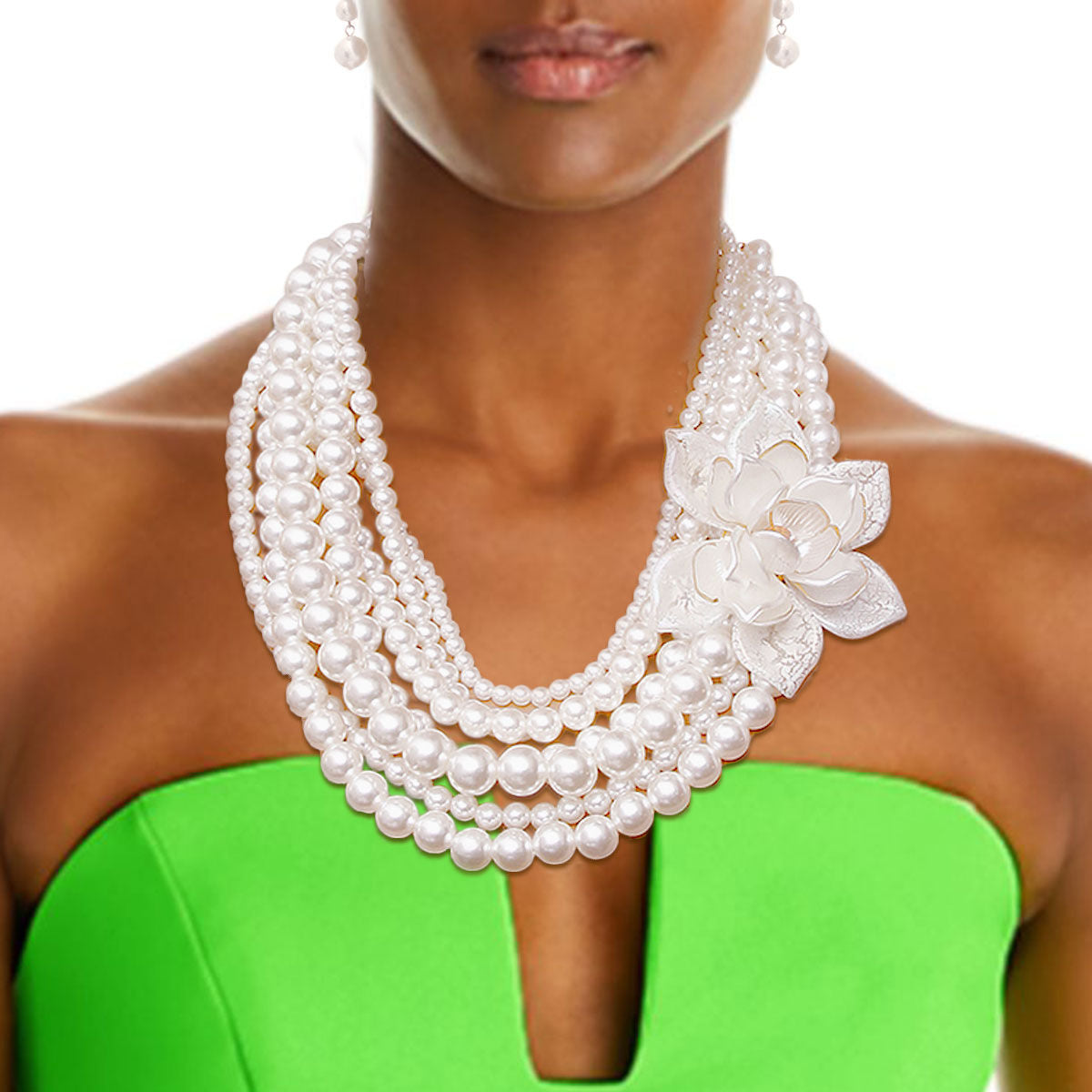 White Pearl Flower Necklace|20 inches - Premium Wholesale Jewelry from Pinktown - Just $29! Shop now at chiquestyles