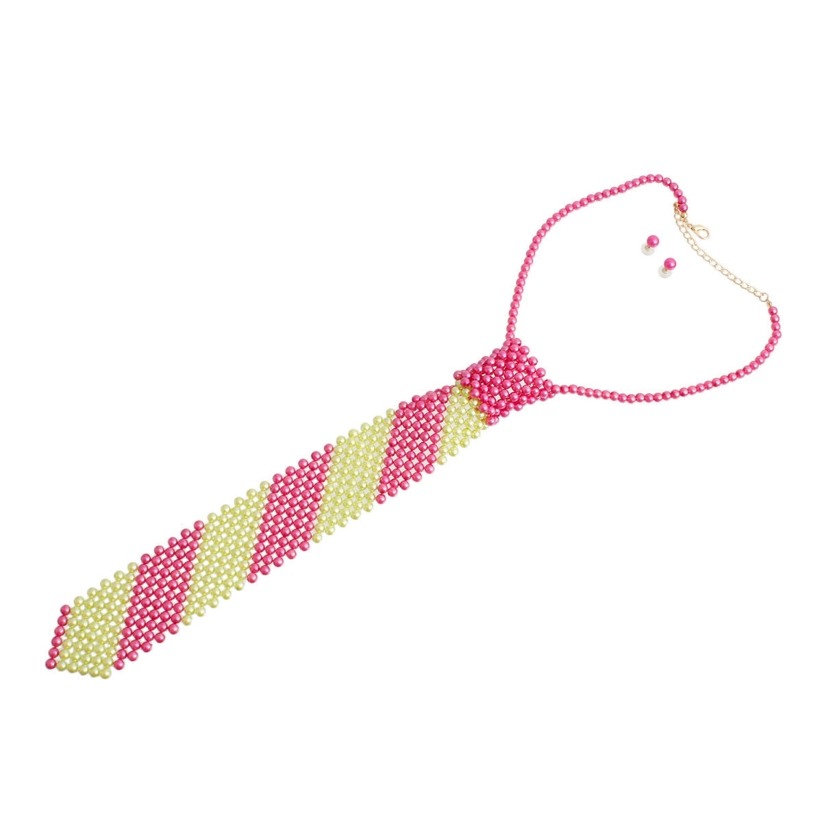 Pink Yellow Pearl Stripe Tie Choker|16 inches - Premium Wholesale Jewelry from Pinktown - Just $19! Shop now at chiquestyles