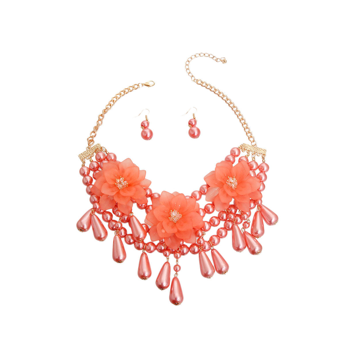 Pink Pearl Teardrop Flower Set|18 inches - Premium Wholesale Jewelry from Pinktown - Just $25! Shop now at chiquestyles