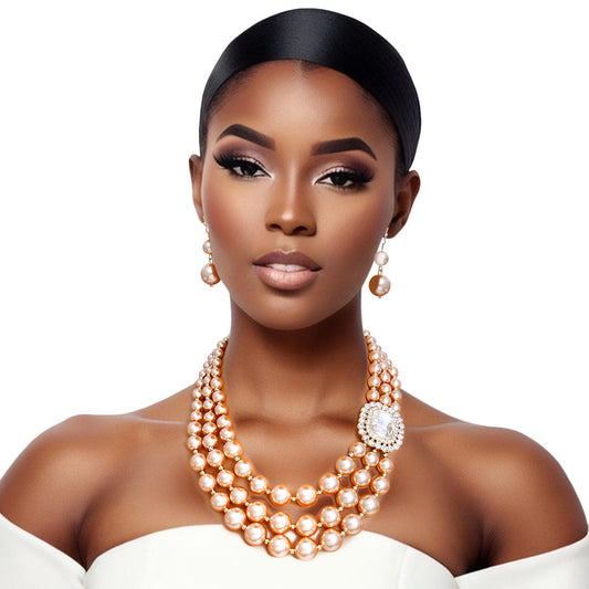 Necklace Gold Pearl Stone Set for Women|18 + 3 inches - Premium Wholesale Jewelry from Pinktown - Just $21! Shop now at chiquestyles