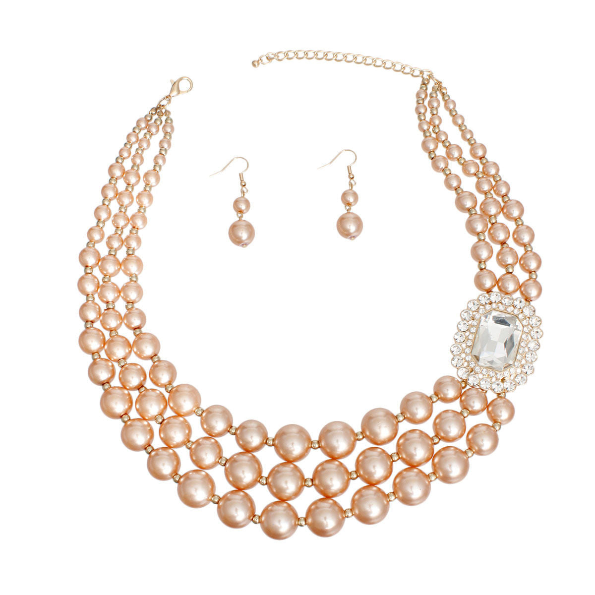 Necklace Gold Pearl Stone Set for Women|18 + 3 inches - Premium Wholesale Jewelry from Pinktown - Just $21! Shop now at chiquestyles