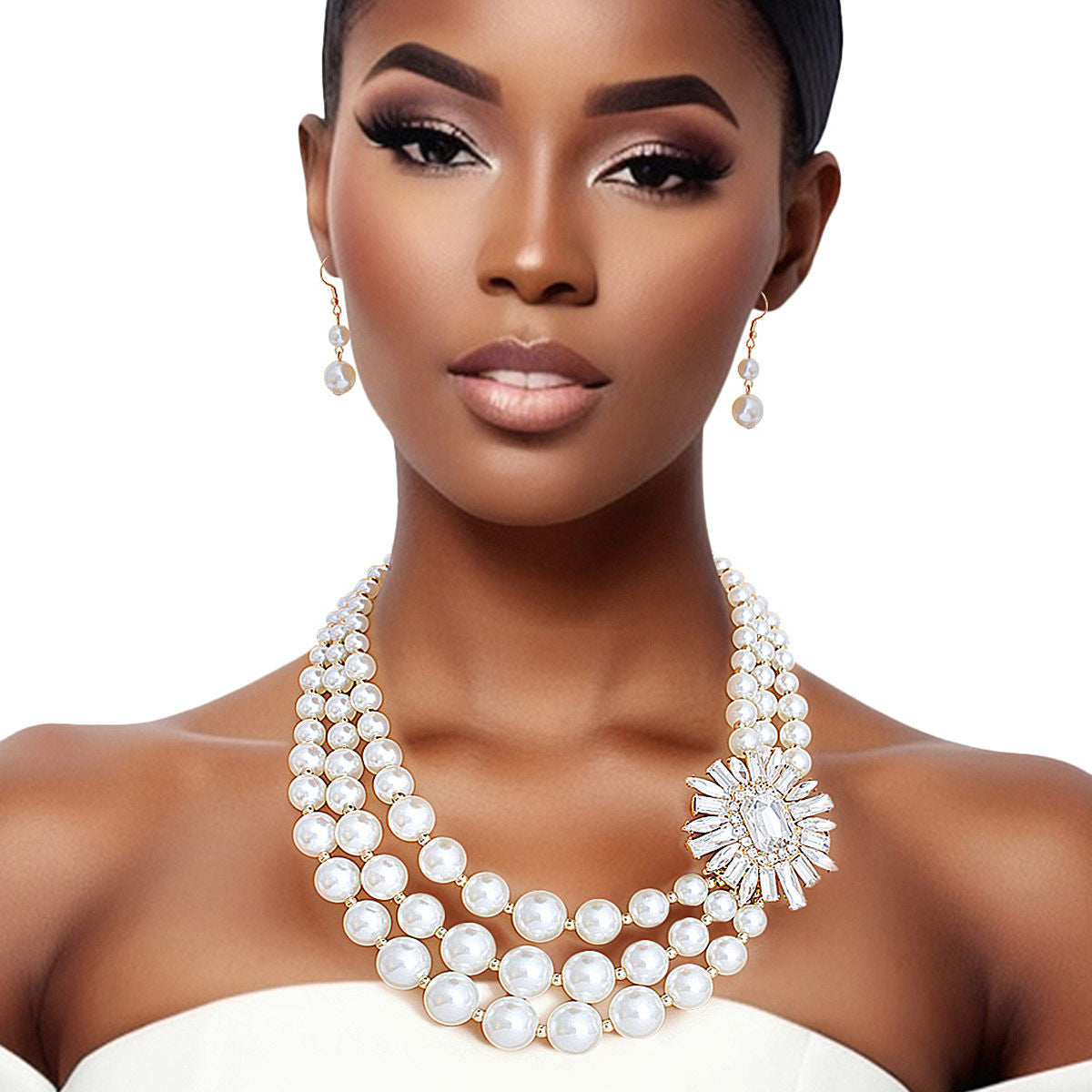 Pearl Necklace Cream Vintage Stone Set for Women - Premium Wholesale Jewelry from Pinktown - Just $19! Shop now at chiquestyles