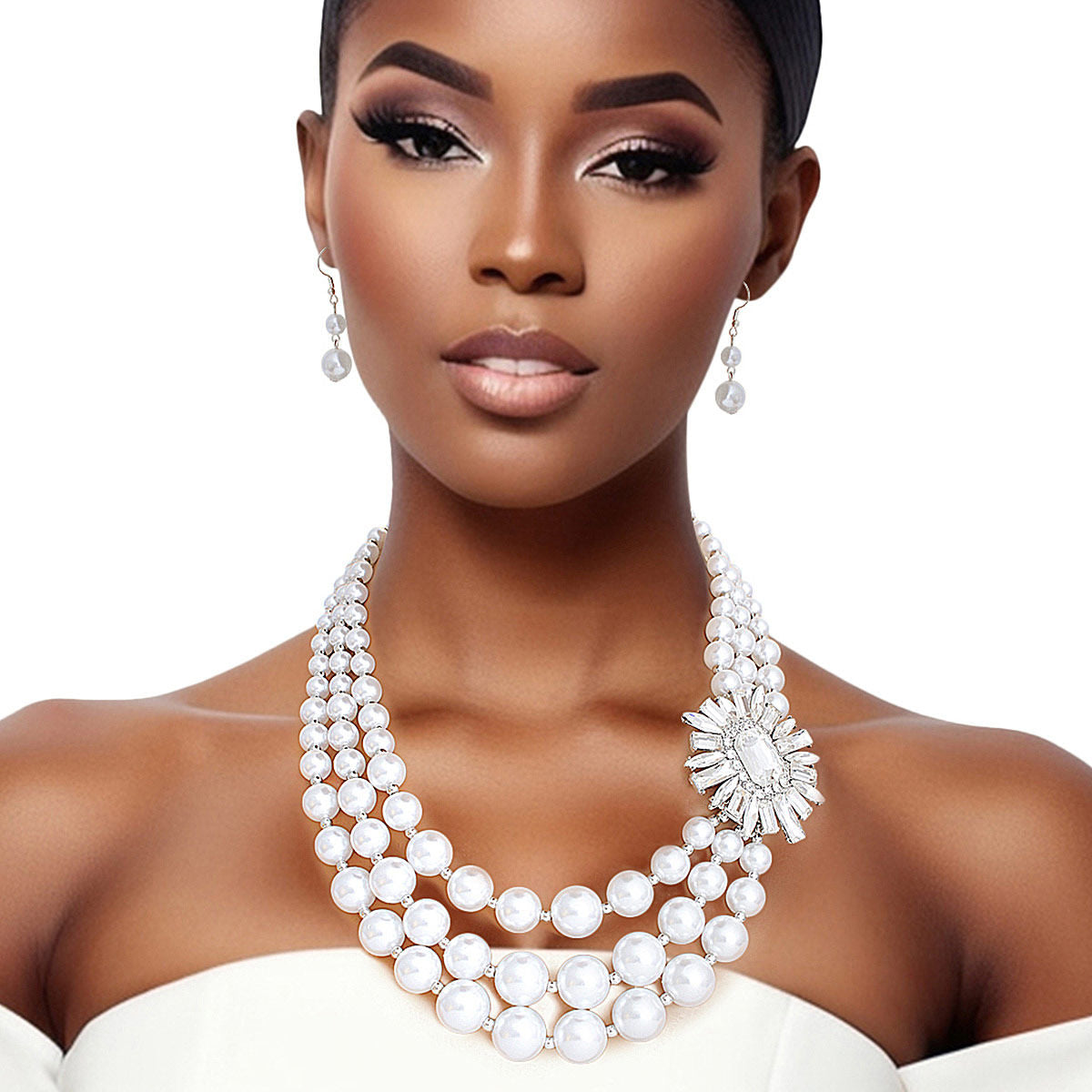 Pearl Necklace White Vintage Stone Set for Women - Premium Wholesale Jewelry from Pinktown - Just $19! Shop now at chiquestyles