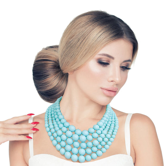 Sea Blue Bead 5 Strand Necklace|18 inches - Premium Wholesale Jewelry from Pinktown - Just $16! Shop now at chiquestyles