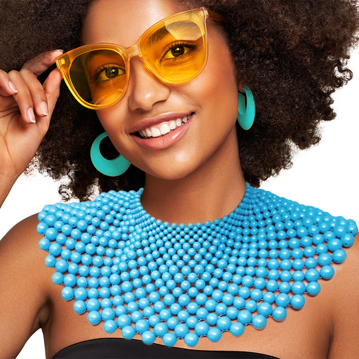 Blue Bead Bib Necklace Set|18 inches - Premium Wholesale Jewelry from Pinktown - Just $32! Shop now at chiquestyles