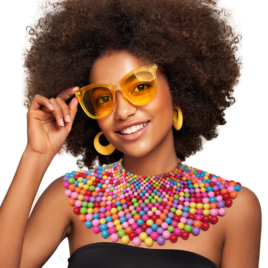 Rainbow Bead Bib Necklace Set|18 inches - Premium Wholesale Jewelry from Pinktown - Just $32! Shop now at chiquestyles