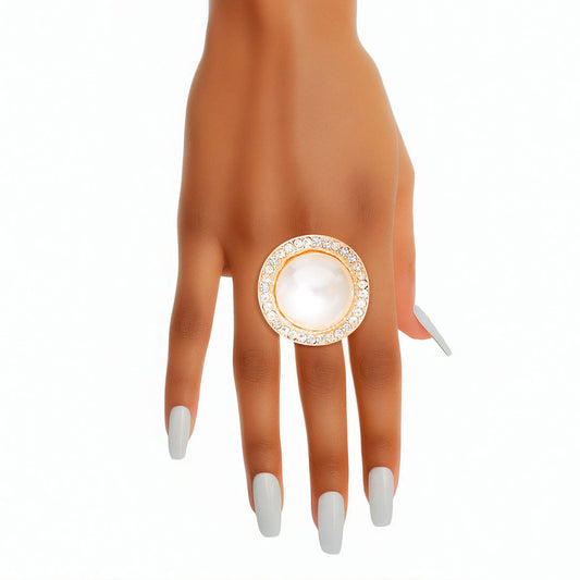 Cocktail Ring Large Gold Dome Pearl for Women - Premium Wholesale Jewelry from Pinktown - Just $12! Shop now at chiquestyles