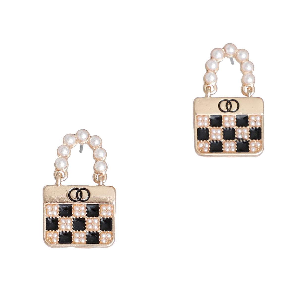 Cream Handle Checker Handbag Earrings - Premium Wholesale Jewelry from Pinktown - Just $10! Shop now at chiquestyles