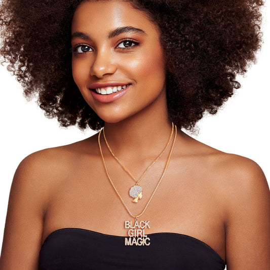Gold Double Chain Black Girl Magic Necklace|16 inches - Premium Wholesale Jewelry from Pinktown - Just $15! Shop now at chiquestyles