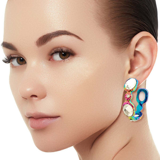 Rainbow Metal Crystal Hoops|1.65 inches - Premium Wholesale Jewelry from Pinktown - Just $14! Shop now at chiquestyles