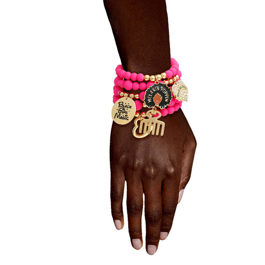 Matte Fuchsia Black Girl Magic Charm Bracelets - Premium Wholesale Jewelry from Pinktown - Just $19! Shop now at chiquestyles