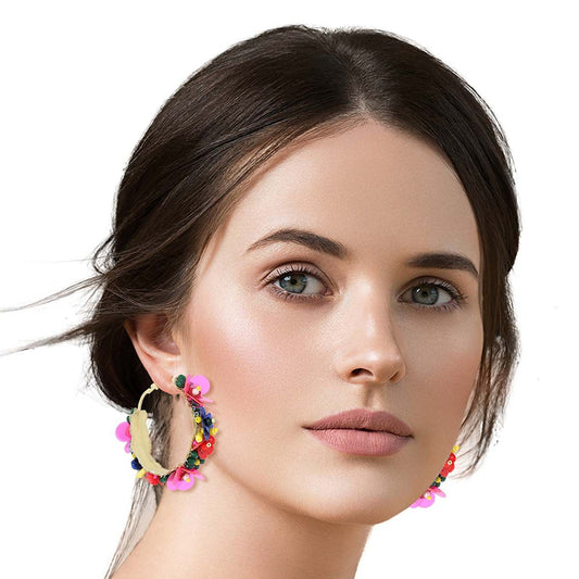 Assorted Flower Covered Hoops|1.75 inches - Premium Wholesale Jewelry from Pinktown - Just $21! Shop now at chiquestyles