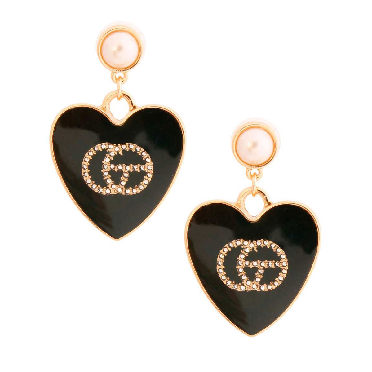 Black and Gold Metal Heart Designer Earrings - Premium Wholesale Jewelry from Pinktown - Just $11! Shop now at chiquestyles