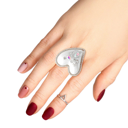Silver Pearl Heart Ring|Stretch to Fit - Premium Wholesale Jewelry from Pinktown - Just $12! Shop now at chiquestyles