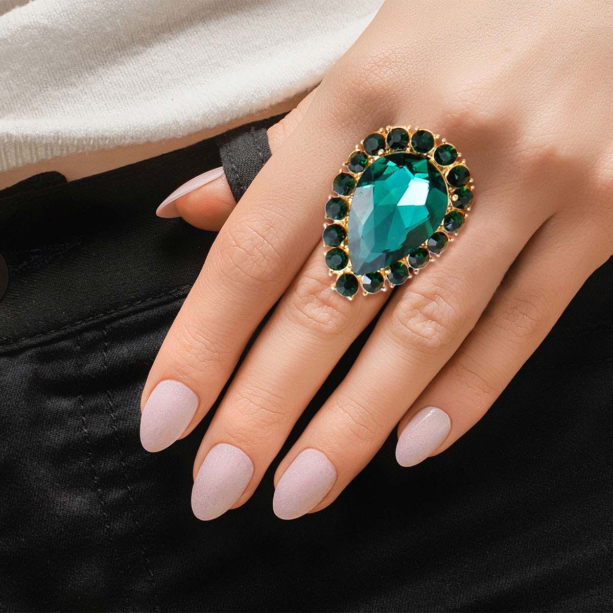 Green Teardrop Cocktail Ring - Premium Wholesale Jewelry from Pinktown - Just $9! Shop now at chiquestyles