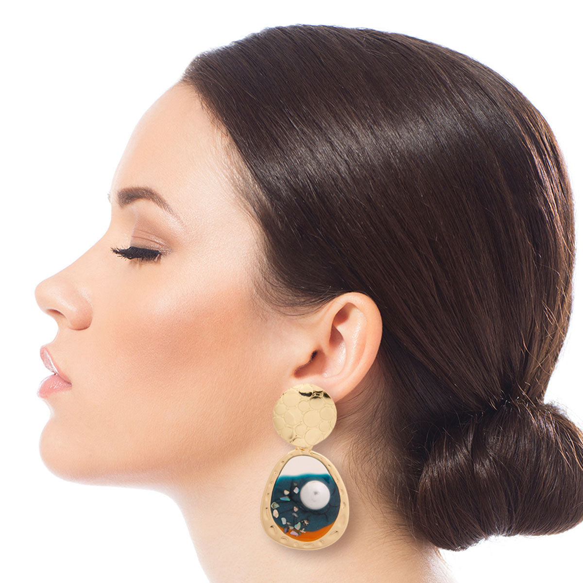 Gold and Blue Resin Oval Earrings|2.5 inches - Premium Wholesale Jewelry from Pinktown - Just $6! Shop now at chiquestyles
