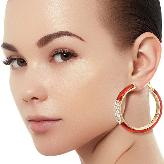 Burgundy and Gold Rhinestone Hoops|1.75 inches - Premium Wholesale Jewelry from Pinktown - Just $13! Shop now at chiquestyles