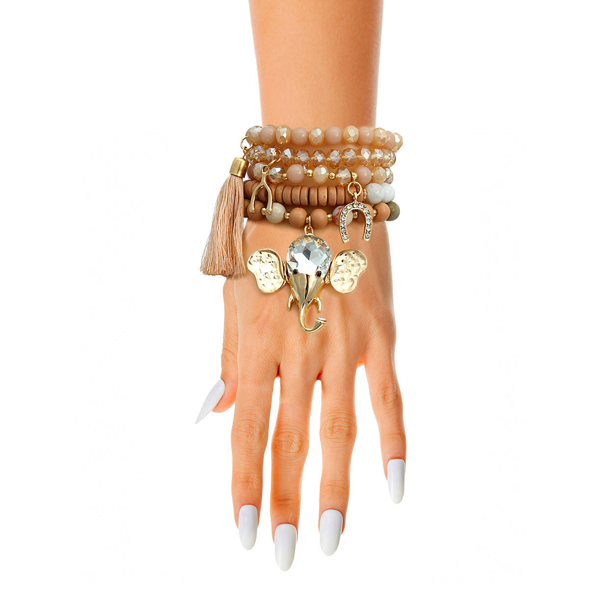 Light Brown Bead Elephant Charm Bracelets|Stretch to Fit - Premium Wholesale Jewelry from Pinktown - Just $14! Shop now at chiquestyles