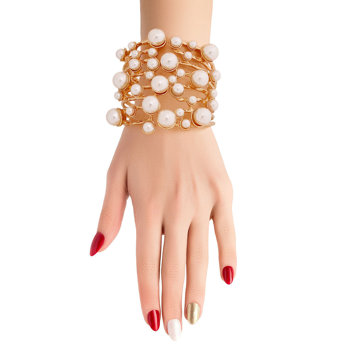 Cream Pearl Studded Gold Hinge Cuff - Premium Wholesale Jewelry from Pinktown - Just $21! Shop now at chiquestyles