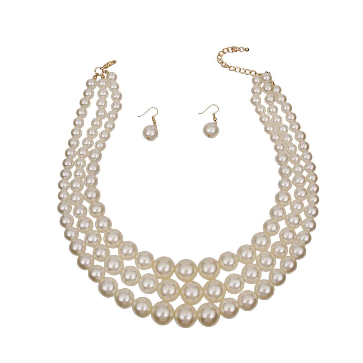 Cream Pearl Graduated Multi Strand Necklace Set|18 inches - Premium Wholesale Jewelry from Pinktown - Just $12! Shop now at chiquestyles