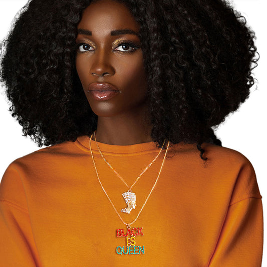 Multi Color Double Chain Black is Queen Necklace|16 inches - Premium Wholesale Jewelry from Pinktown - Just $15! Shop now at chiquestyles