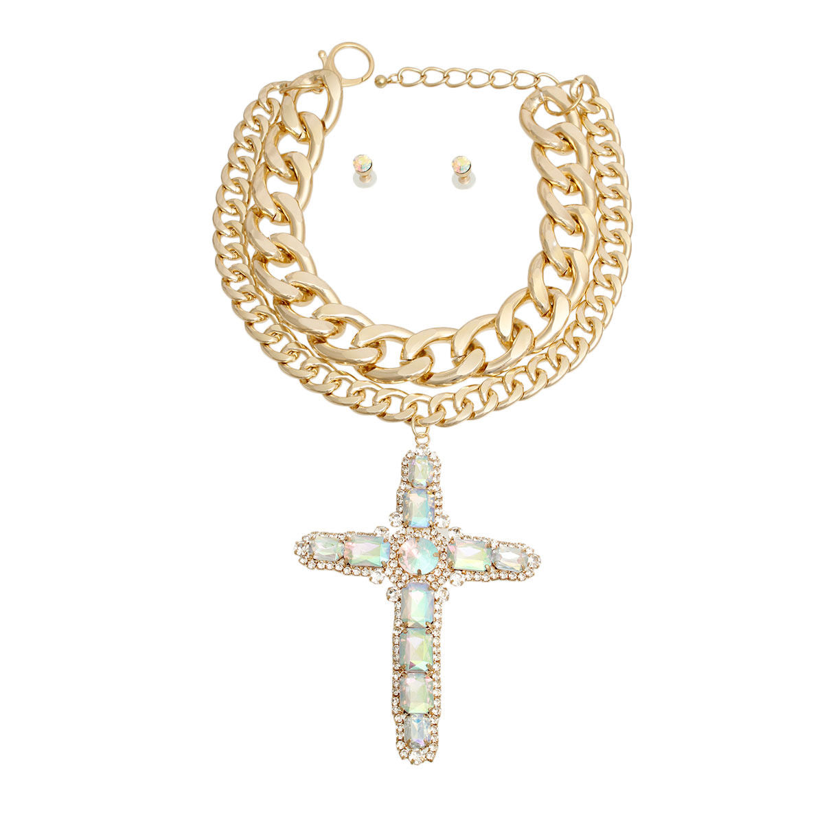 Chunky Aurora Borealis Jumbo Cross Necklace - Premium Wholesale Jewelry from Pinktown - Just $30! Shop now at chiquestyles