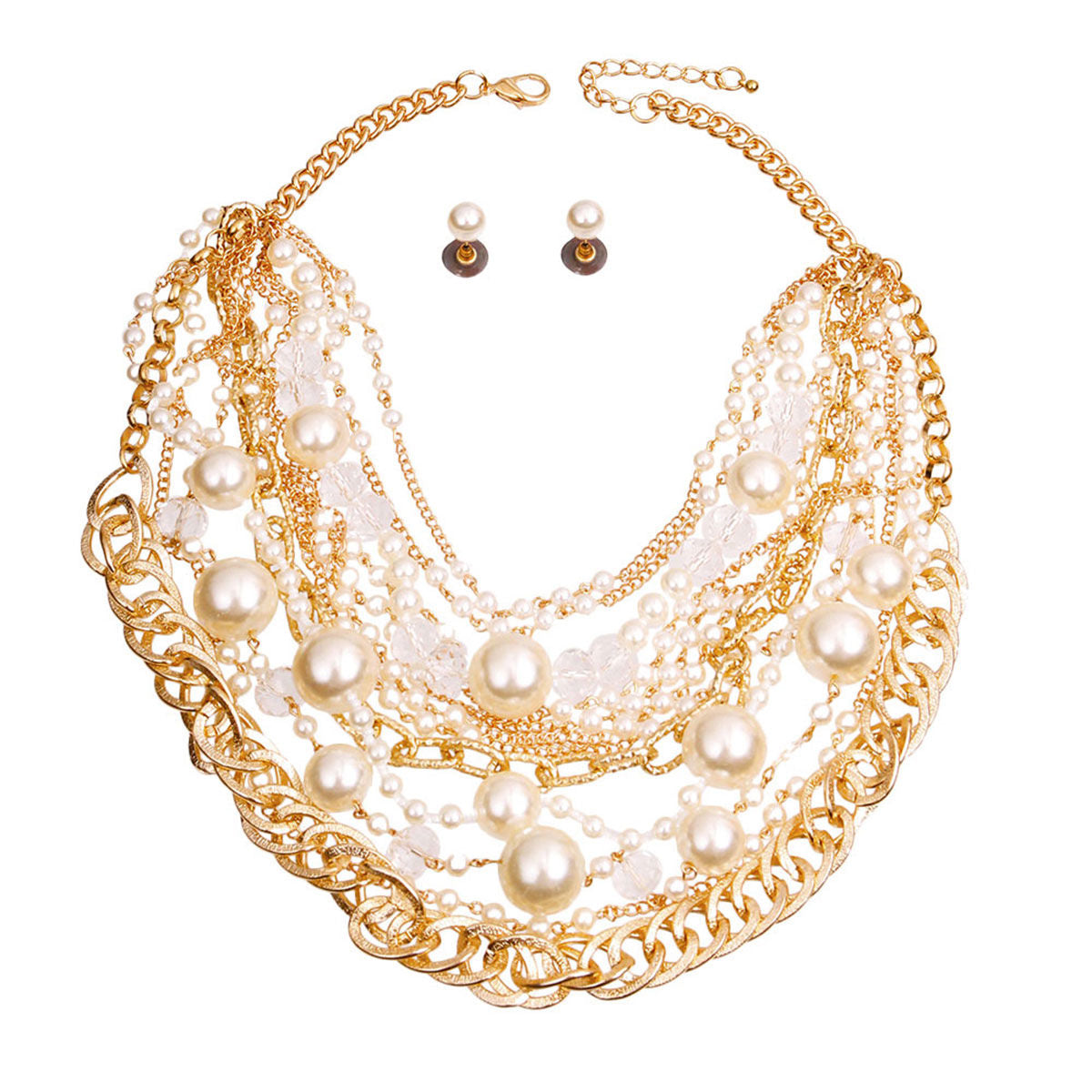 Pearls Beads and Gold Chains Necklace Set - Premium Wholesale Jewelry from Pinktown - Just $26! Shop now at chiquestyles