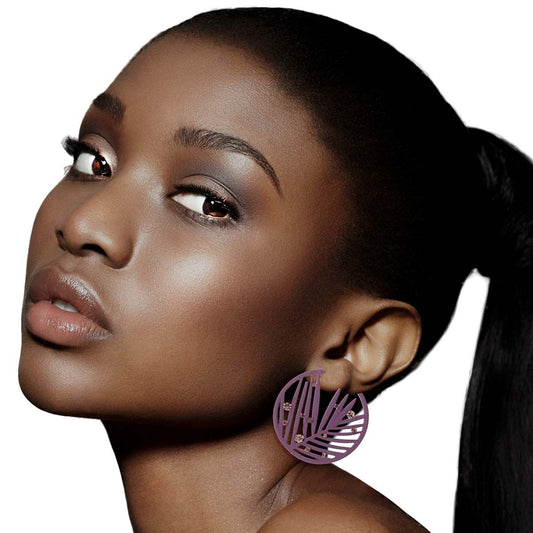 Purple Rubber Coated Leaf Hoops|1.54 inches - Premium Wholesale Jewelry from Pinktown - Just $6! Shop now at chiquestyles