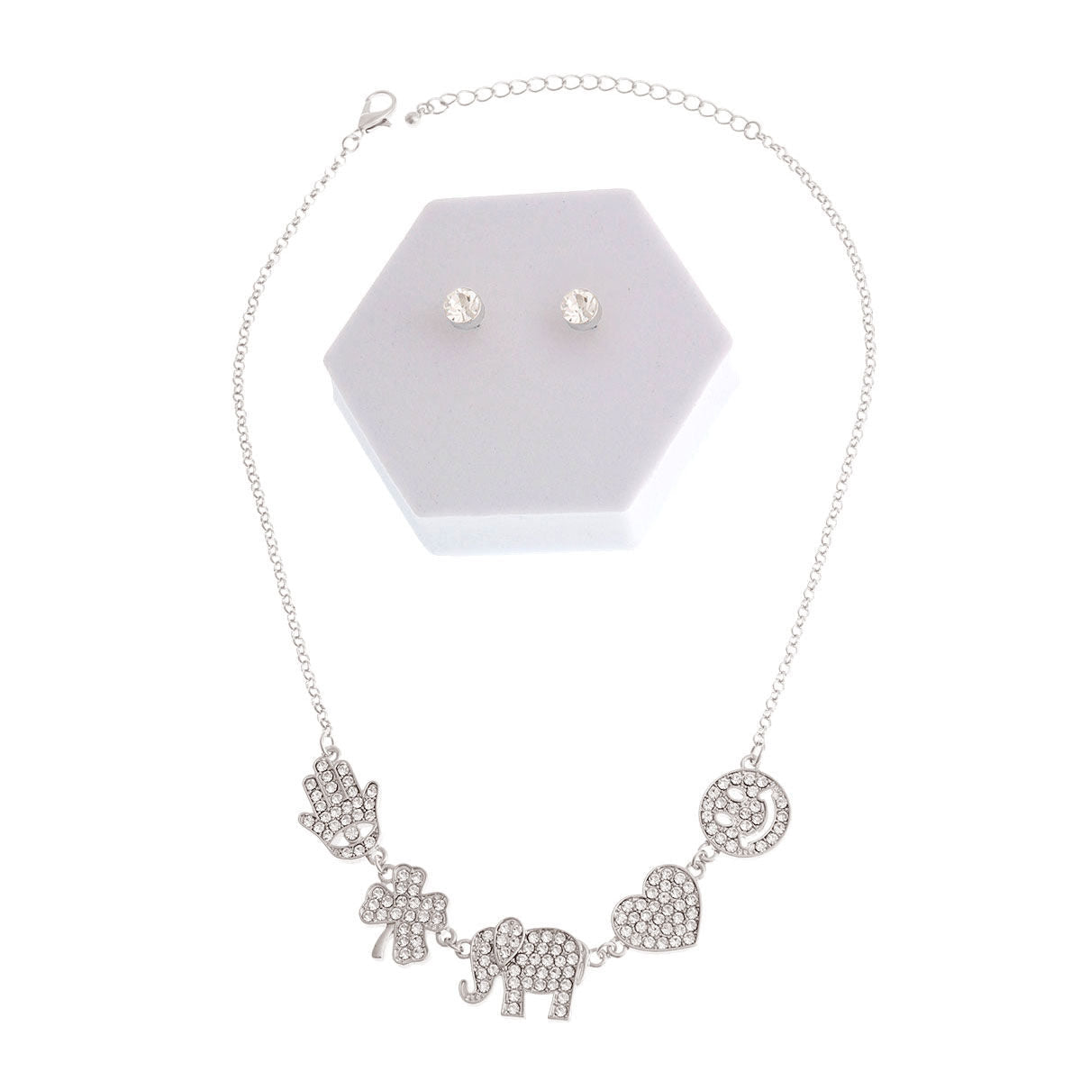 Silver Rhinestone Lucky Charm Set|19 inches - Premium Wholesale Jewelry from Pinktown - Just $14! Shop now at chiquestyles
