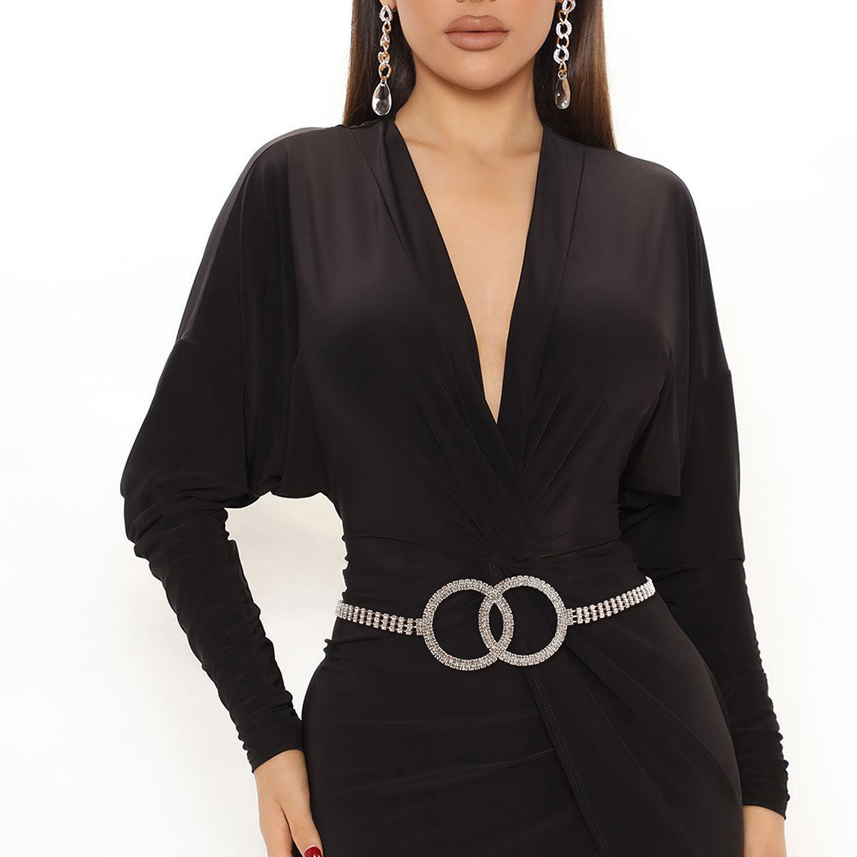 Silver Embellished Double Circle Chain Belt - Premium Wholesale Fashion Accessories from Pinktown - Just $15! Shop now at chiquestyles