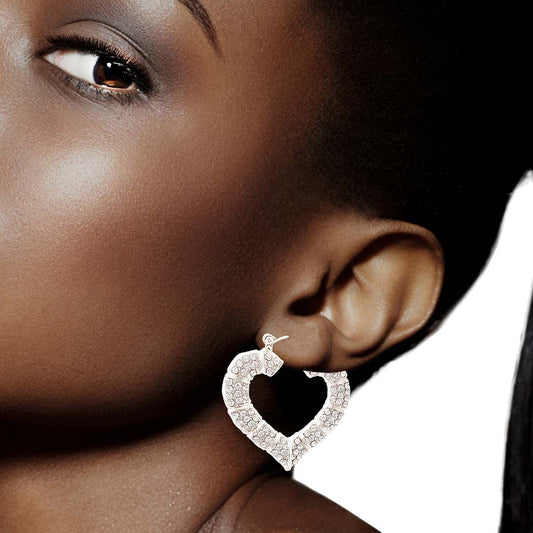 Silver Bling Heart Bamboo Hoops|1.5 inches - Premium Wholesale Jewelry from Pinktown - Just $12! Shop now at chiquestyles