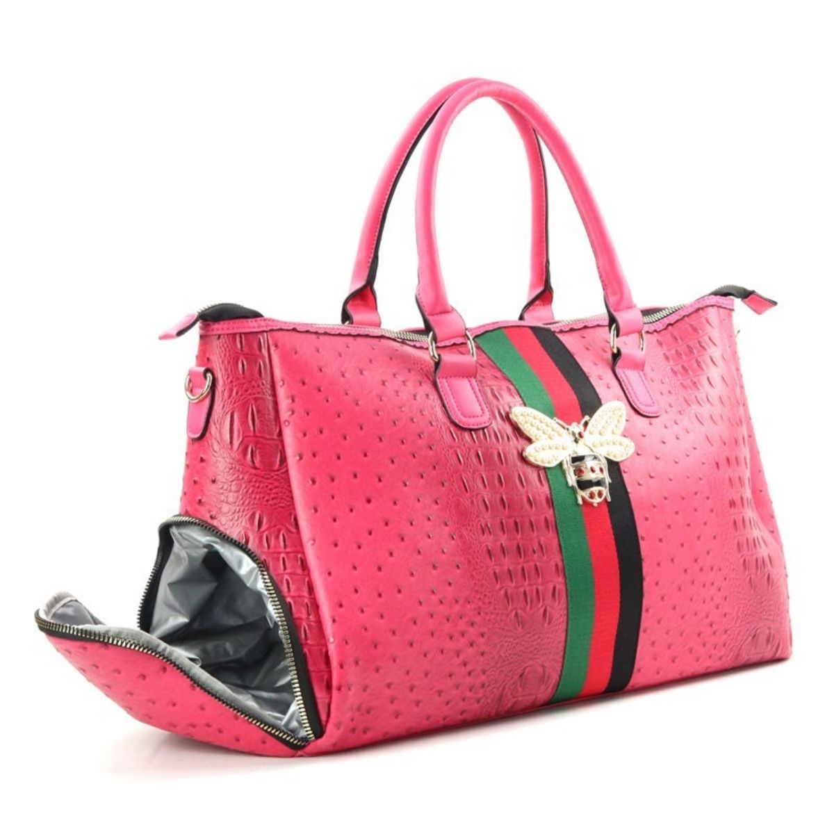 Designer Stripe Hot Pink Weekender - Premium Wholesale Fashion Accessories from Pinktown - Just $75! Shop now at chiquestyles