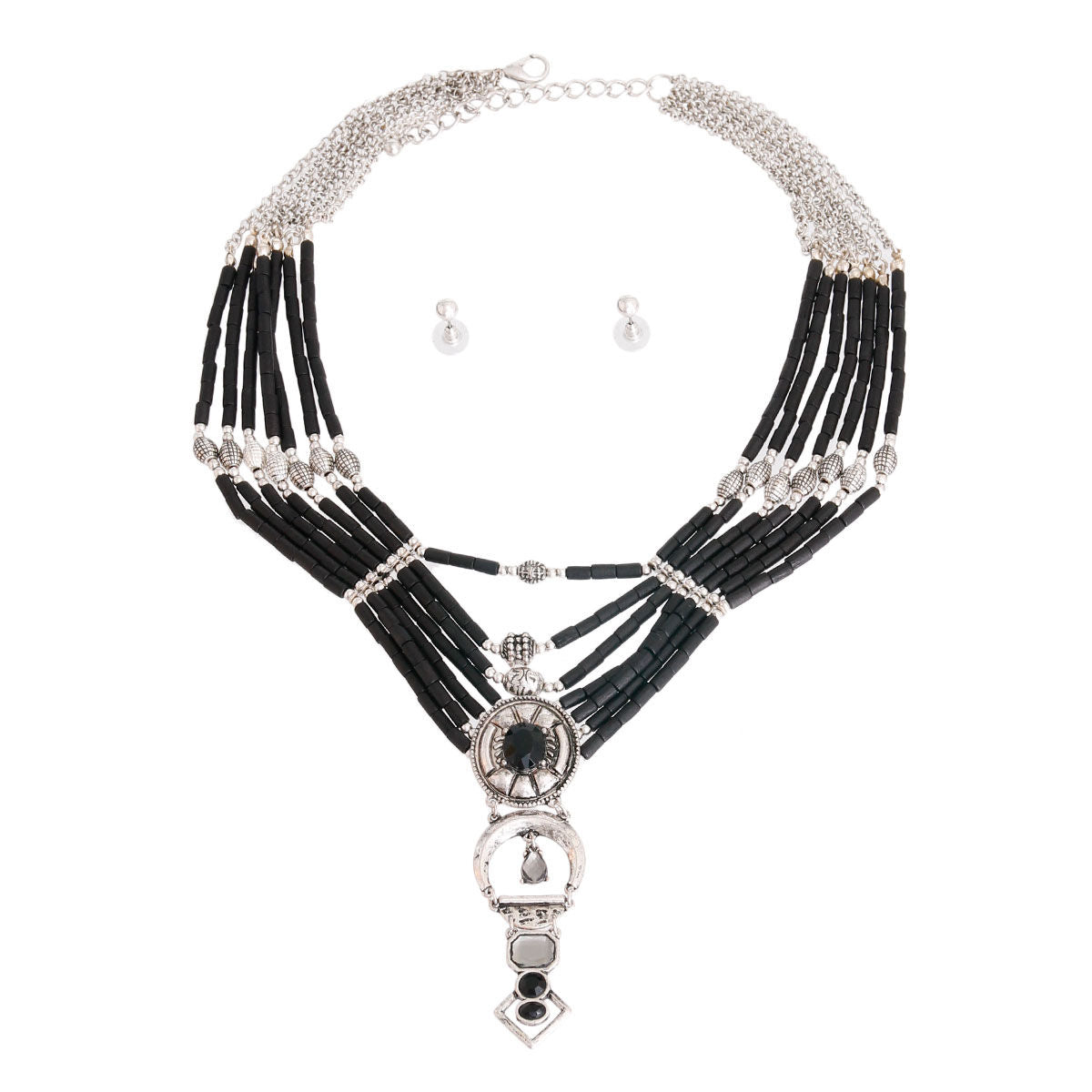 Layered Black Bead Silver Necklace|20 inches - Premium Wholesale Jewelry from Pinktown - Just $24! Shop now at chiquestyles